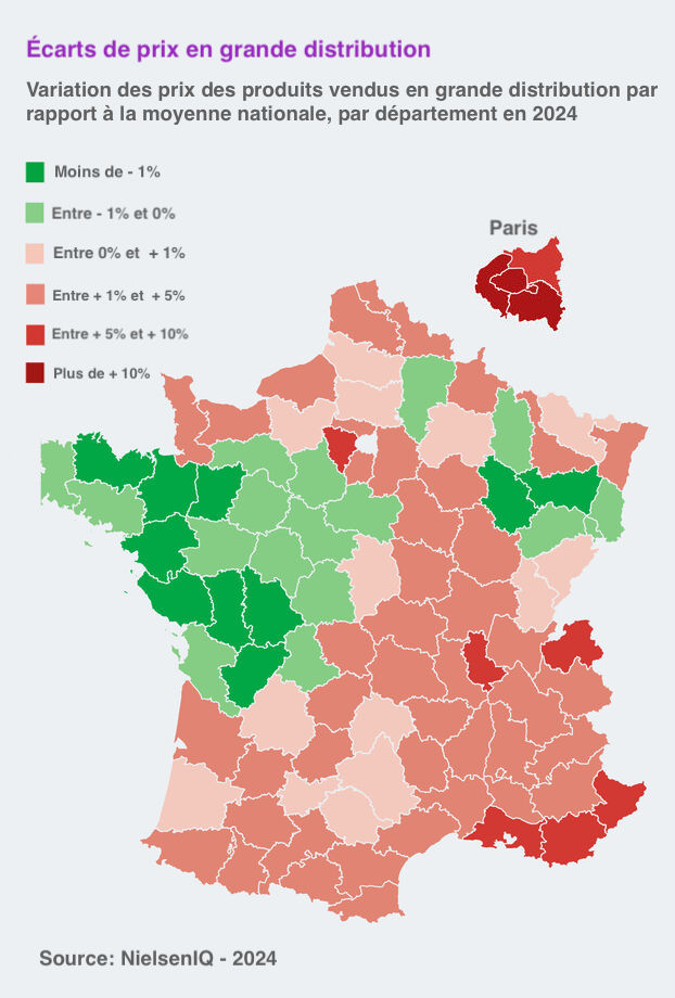 carte sur l'écart de prix des produits en grande distribution