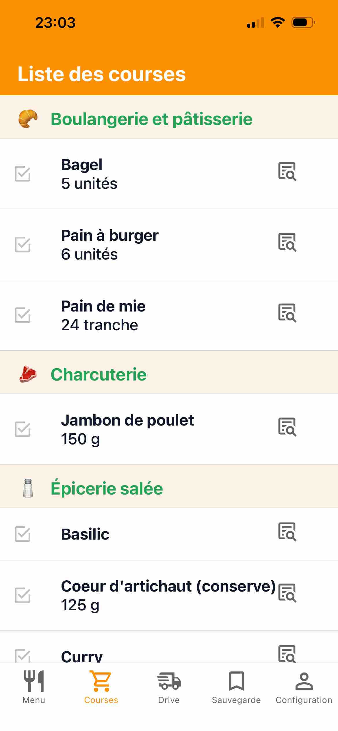Liste de courses automatique triée par rayon