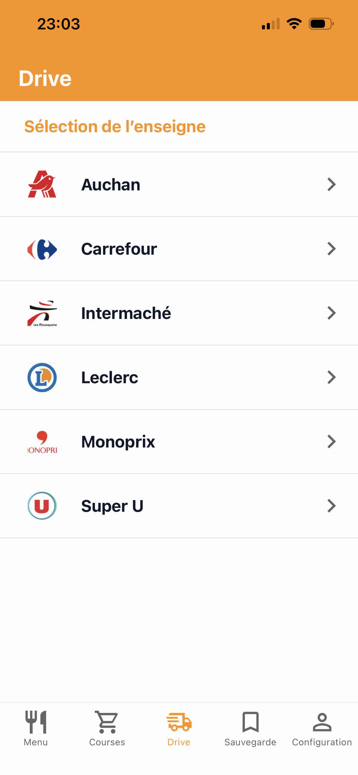 Sélection du Drive dans CoursesPlanner