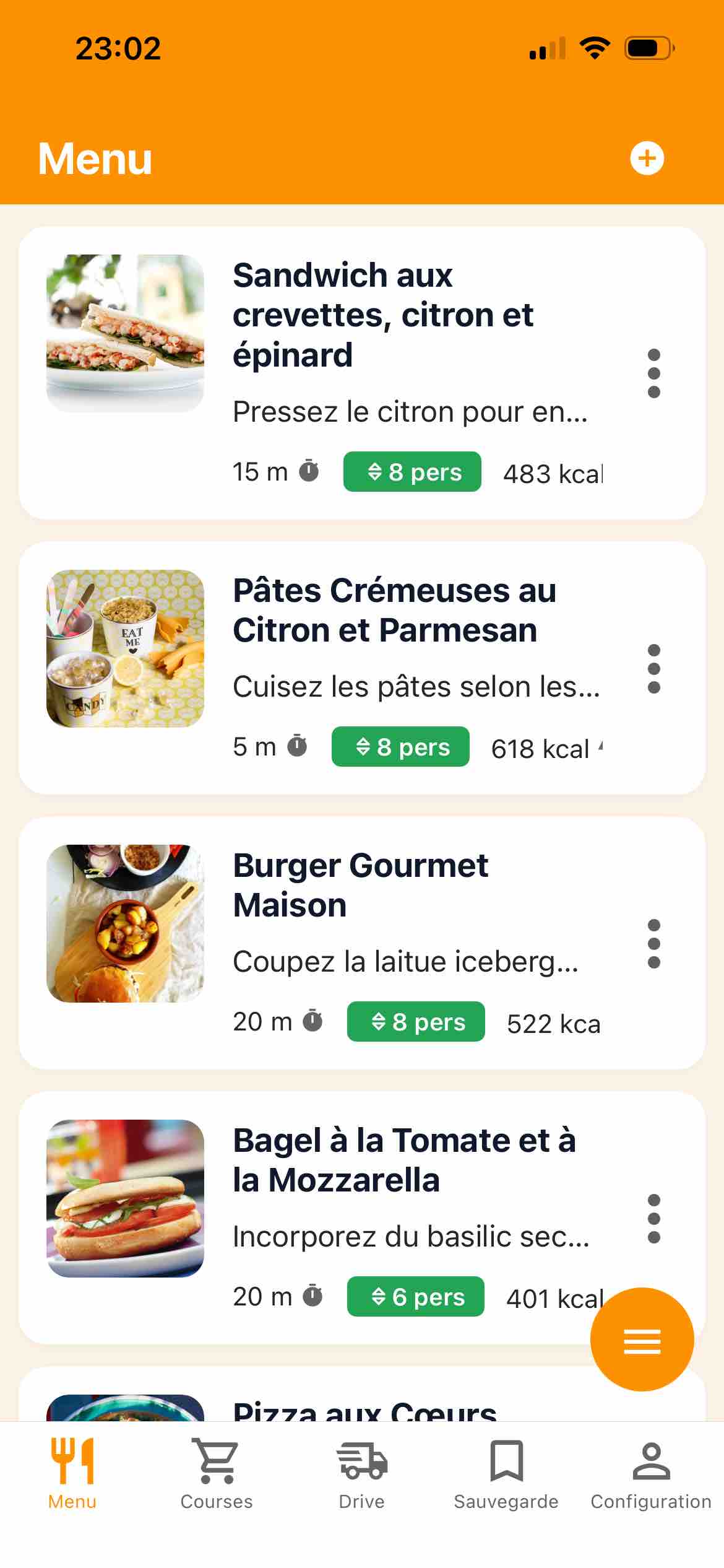 Menu de la semaine CoursesPlanner — planificateur de repas iOS Android