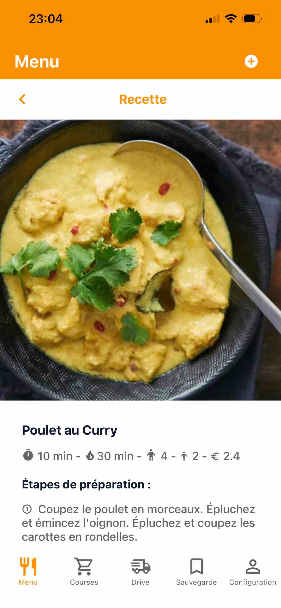Recette poulet au curry